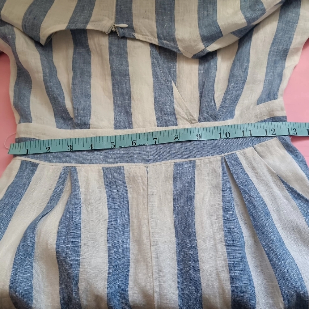 Miss Me jumpsuit Striped Linen White Blue pockets Summer Beach Vacation sz S - Picture 11 of 16